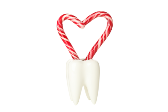 PNG, big tooth with Christmas accessories, isolated on white background.