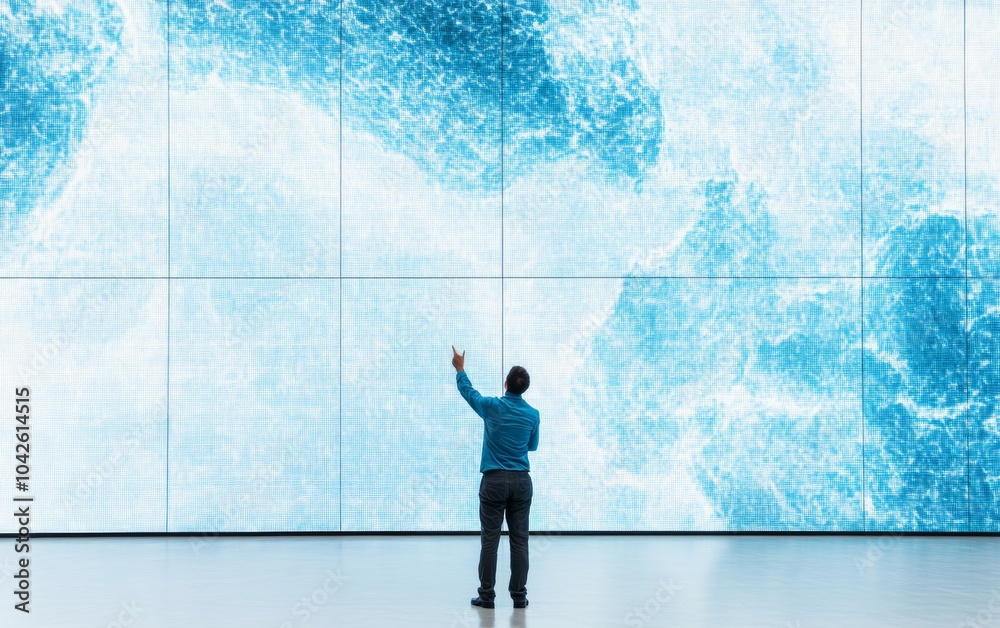 Poster Meteorologist Presenting Storm Forecasts on Large Digital Screen in High-Tech Studio