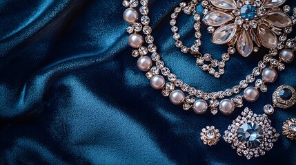 Obraz premium Elegant Jewelry Flat Lay with Pearls and Gems