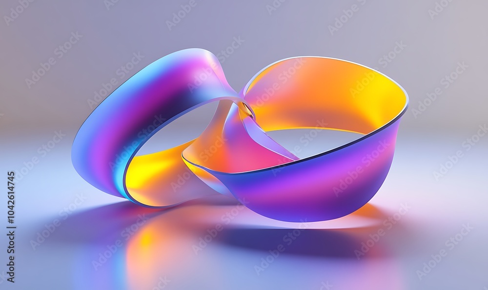 Poster A vibrant, abstract design with colorful intertwined loops, reflecting light and showcasing smooth gradients against a soft background.