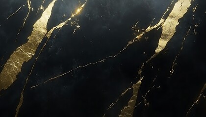 Fototapeta premium A dark marble surface with striking golden veins, exhibiting a luxurious and elegant design perfect for interior decor.