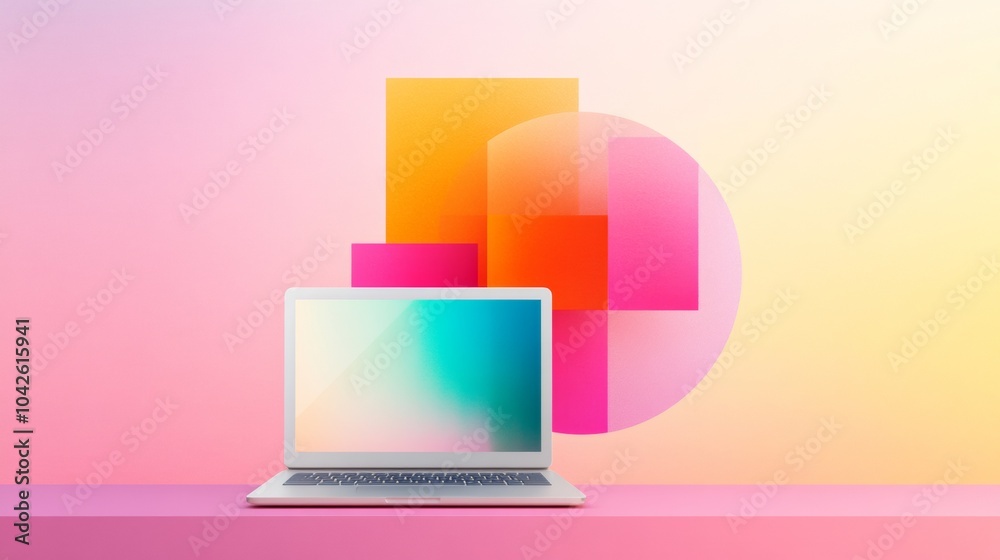 Poster Vibrant Digital Learning Concept with Laptop and Abstract Geometric Background