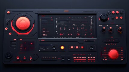 Fototapeta premium Futuristic Control Panel with Red Lights and Digital Display