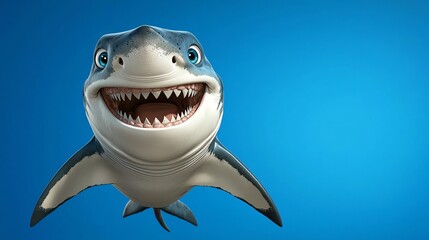 Cartoon shark squirting water from its mouth, smiling happily, shark squirting water, playful and friendly