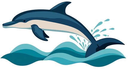 Fototapeta premium Cute dolphin jumping and spraying water, playful splash in the air, dolphin squirting water, fun and lively