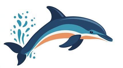 Fototapeta premium Cute dolphin jumping and spraying water, playful splash in the air, dolphin squirting water, fun and lively