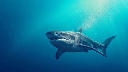 Fototapeta premium Cute whale shark squirting water gently, bubbles floating up, whale shark squirting water, soft and calming