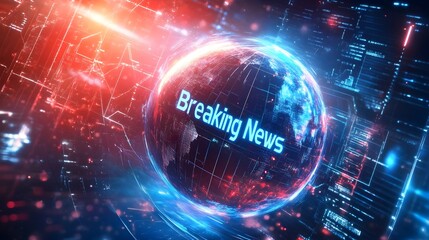 A high-tech banner design with a futuristic globe with the text "Breaking News"