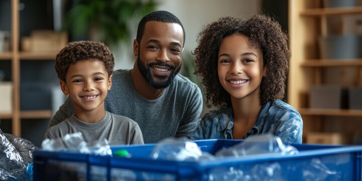 Diverse Family Engaging in Home Recycling for Sustainable Living - Powered by Adobe
