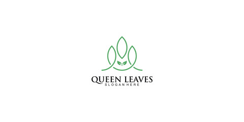 Creative queen leaves logo design with unique concept premium vector