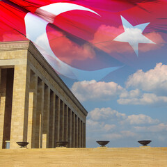 Turkish Flag with Anitkabir . 10 Kasim or 10 november memorial day of Ataturk