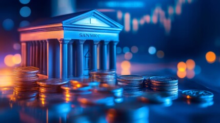 Bank Model with Coins and Financial Graphs Background