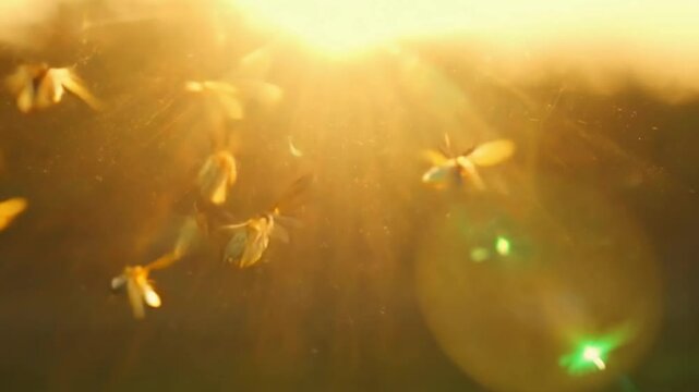 Rapid movements of honey bees as they swarm around their nest. Focus on the blur of their wings and highlighting their intricate flight patterns and the hive bustling activity.