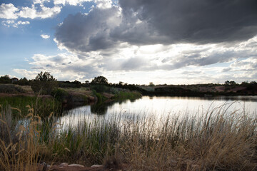 Reflections of lake sunset in summer Utah 