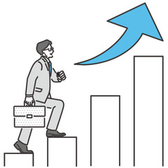 ステップアップするビジネスマンとビジネスのイラスト　ベクター素材