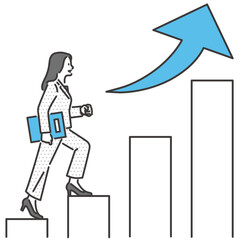 ステップアップするビジネスウーマンとビジネスのイラスト　ベクター素材