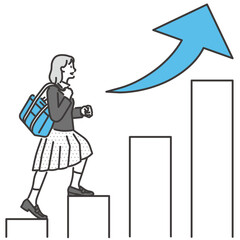 ステップアップする女子高校生のイラスト　ベクター素材