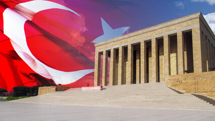Turkish Flag and Anitkabir . 10 Kasim or 10 november of Ataturk Mausoleum