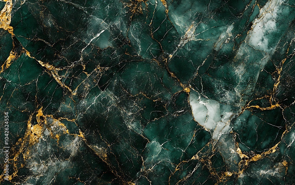 Poster A stunning abstract pattern featuring deep green tones with gold veining, creating an elegant and luxurious surface design.