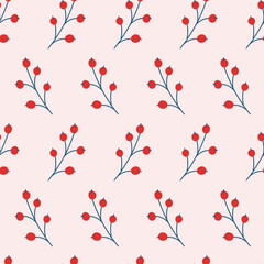 Seamless pattern of stylized twigs with berries.