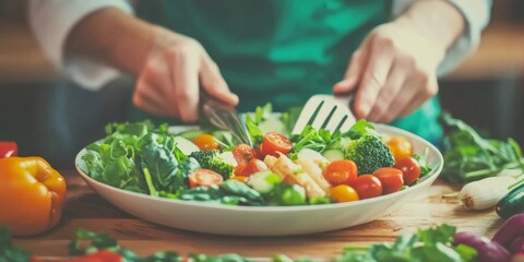 Culinary Artistry Chefs Hands Crafting Vibrant Vegetable Dish with Precision