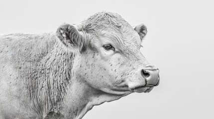 Fototapeta premium Close up Black and White Portrait of a Cow with a Soft Gaze