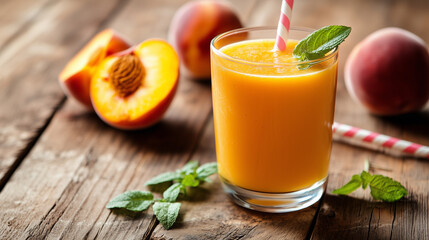Fototapeta premium Fresh fruit juice on the wooden table