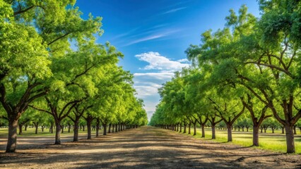 Pecan tree orchard farm on a beautiful day, Pecan trees, orchard, farm, agriculture, rural, landscape, sunny, sky, harvest, nature