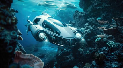 Elevate your product line by visualizing it through a lens of innovation and wonder Dive into the depths of creativity by portraying futuristic technology in an underwater world