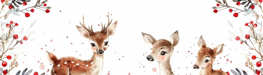 Deer berries cute watercolor ai