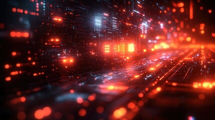 Obraz premium Abstract digital landscape with glowing lines and data streams.