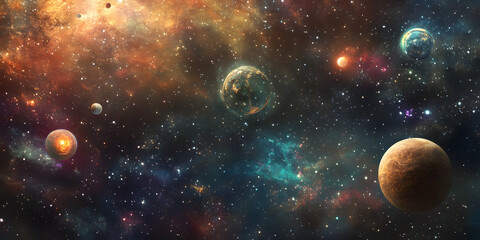 Obraz premium Vibrant cosmic landscape with colorful planets