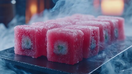 Fresh Sushi Rolls with Smoked Salmon  Close Up  Food Photography