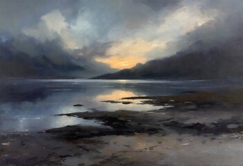 Obraz premium Forrest in a monochromatic color scheme with fog 