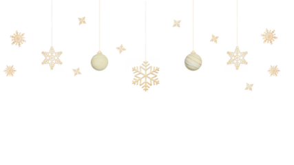 木製の雪の結晶と丸いオーナメントがチェーンに吊るされた温かみのある冬のフレーム