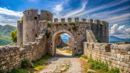 Obraz premium Medieval Rosafa Fortress entrance in Skadar, Albania , medieval, fortress, entrance, architecture, stone walls, historical
