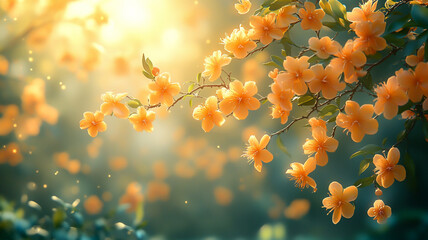 光に包まれた満開の花々 /Full Bloom Flowers Bathed in Light generative AI