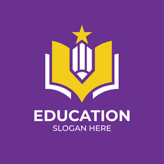 Modern Education Logo Design with Pencil and Book Icon