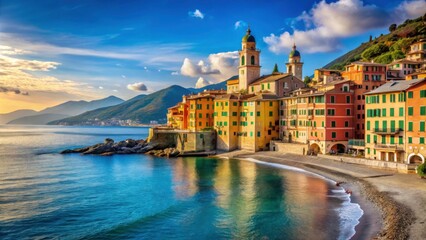 Beautiful coastal town of Camogli in Liguria, Italy, seaside, colorful buildings