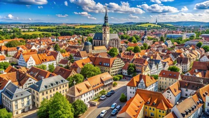 Obraz premium Panorama aerial view of Schweinfurt old town in Bavaria on a sunny summer day, Schweinfurt, old town, Bavaria