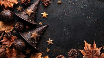 Festive Autumn Decorations with Witch Hats and Stars