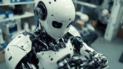 An advanced humanoid robot engineer, maintaining and repairing machinery with technical expertise and robotic precision, Engineer robot style