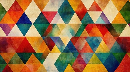 A vibrant geometric pattern of colorful triangles creating an abstract design.