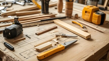 A carpenter using advanced measurement technology, modern methods and efficiency in carpentry work