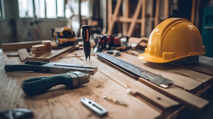 Fototapeta premium A carpenter using advanced measurement technology, modern methods and efficiency in carpentry work