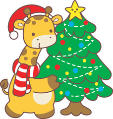 Set Christmas Vector Stock Illustrations of Baby Giraffe.
Cute giraffe animals with christmas theme.