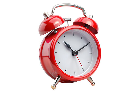 red alarm clock isolated on transparent background