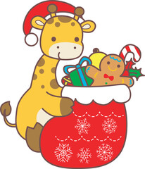 Set Christmas Vector Stock Illustrations of Baby Giraffe.
Cute giraffe animals with christmas theme.