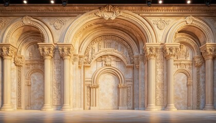 Obraz premium A beautifully detailed interior showcasing ornate architectural features with arches and intricate carvings, perfect for enhancing artistic and historical themes.