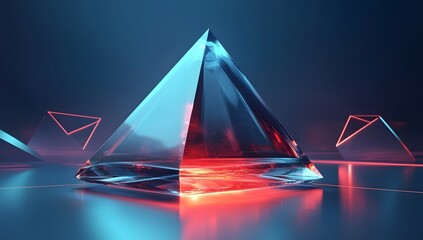 Futuristic Glass Pyramid with Neon Lighting - Modern 3D Geometric Design